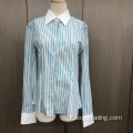 Camicia a maniche lunghe in spandex a righe tinto in filo femminile